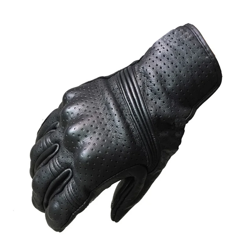 Motorcycle Gloves Retro Pursuit Perforated Real Leather Moto Riding Gloves Motorcycle Protective Gears Motocross Racing Gloves