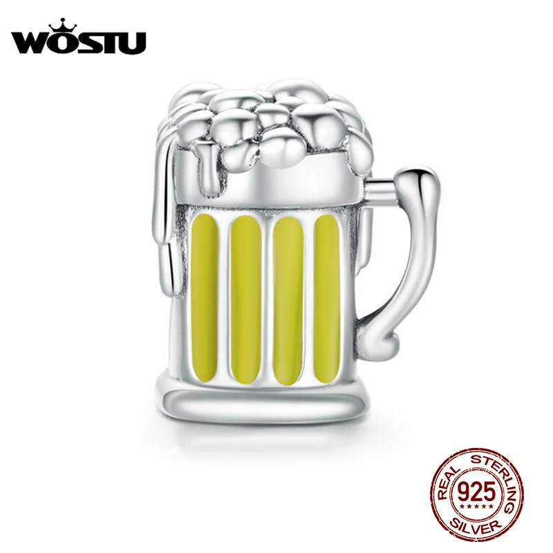 WOSTU 925 Sterling Silver Beer Glass Cup Charms Beads Fit Original Bracelet Necklace Wine Glass Pendant Jewelry Making CQC1671