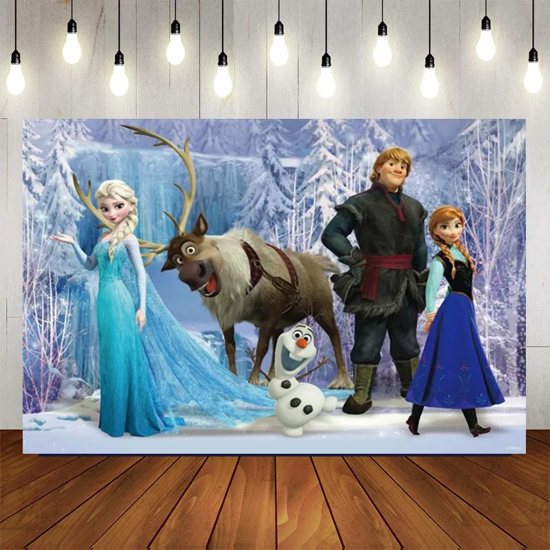 Hot Cartoon Frozen Anna Elsa Princess Party Photo Background Snow Queen Colorful Wallpaper Happy Birthday Baby Shower Backdrops