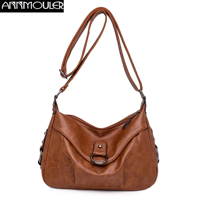 

Annmouler Women Shoulder Bag Vintage Crossbody Bag Pu Leather Messenger Bag Lady Handbag Purse Quality Women Sac A Main Flap Ba