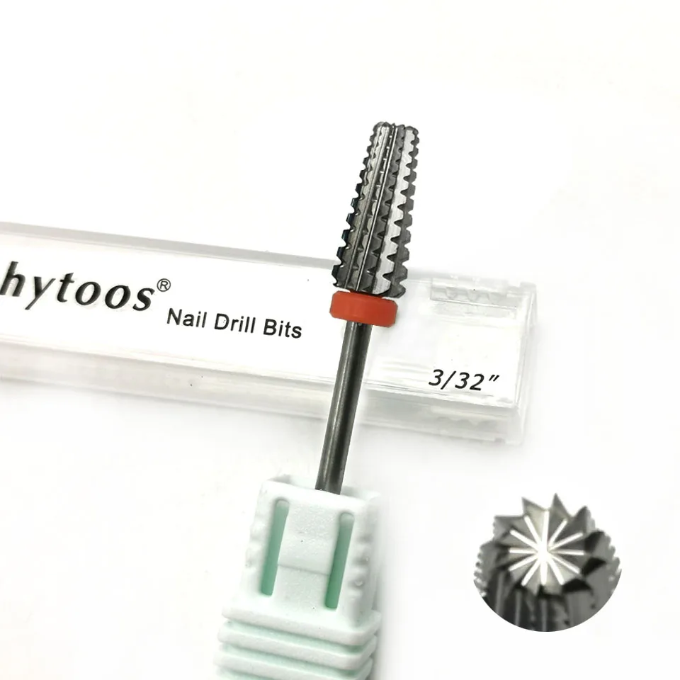 HYTOOS 5 in 1 Carbide Bit 3/32 Two-Way Tapered Nail Drill Bits   Straight Cut Milling Cutter For Manicure Nails Accessories