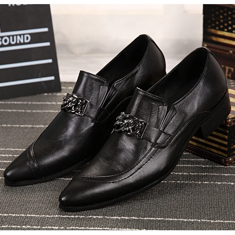 Summer Men\'s Youth Office Elegant Pointed toe Leather Men\'s shoes British formal Wedding shoes