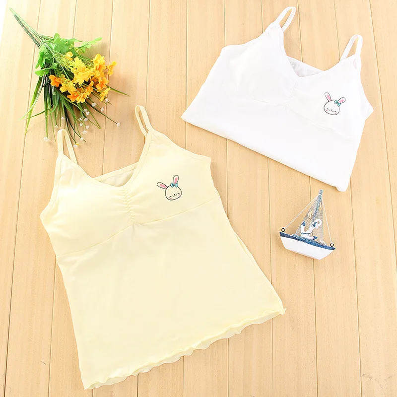 Summer girl solid color cotton camisole activity cup underwear bottoming comfortable breathable girl camisole tops for girls