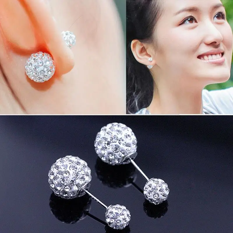 1 Pair Crystal Ball Simulated Double Side Earrings For Women Jewelry Pearl Jewelry Trendy Stud Earrings