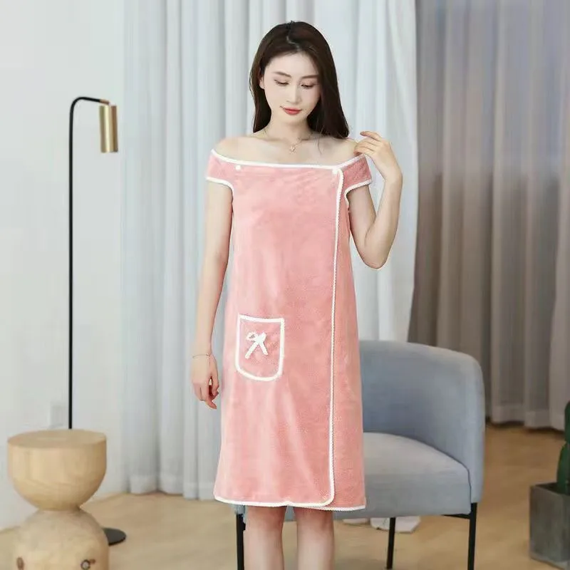 Women Sling Bath Dress 2021 New Female Large size 45-80 KG Can Wear Bath Towels Ladies Cotton Soft Super Absorbent Bath Dresses