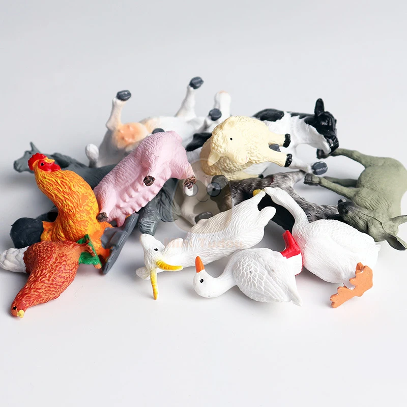 12PCS 시뮬레이션 가금류 야생 동물 모델 장난감 미니 사자 호랑이 치킨 PVC 피규어 인형 Congnize 컬렉션 장난감 어린이를위한
