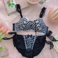 Black maid loli soft girl bra set sexy cute lace pure lust underwear no steel ring embroidery plush lingerie with panty sets