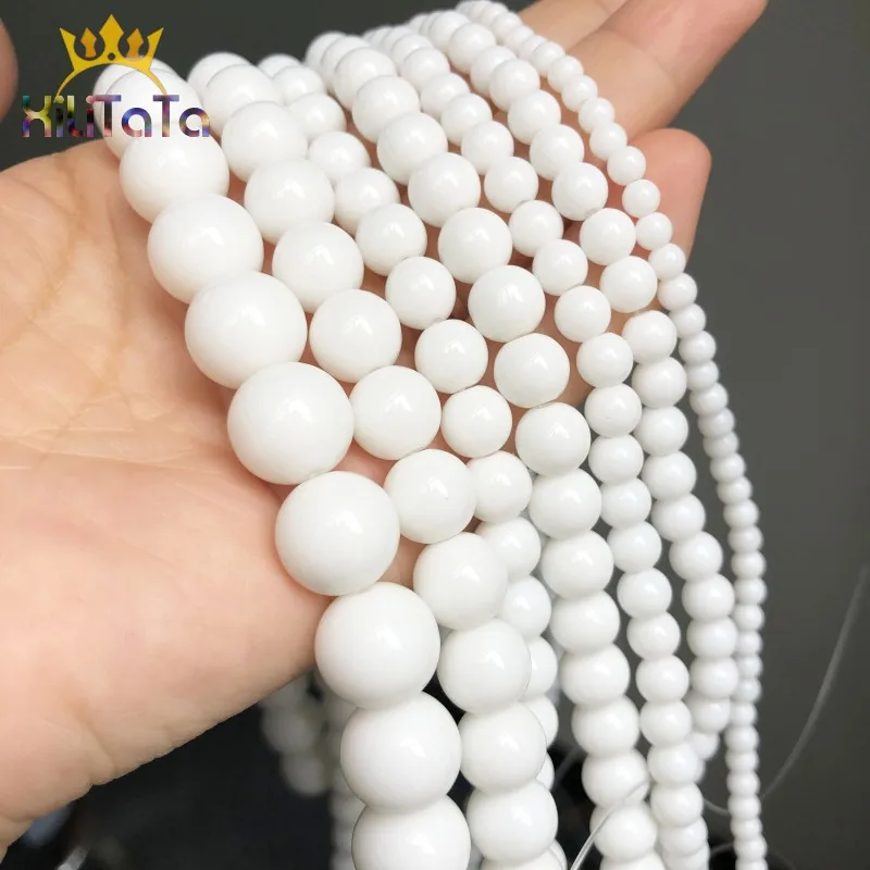 Natural Beads White Tridacna Stone Round Loose Beads For Jewelry Making DIY Bracelet Earrings Accessories 15\'\' 4/6/8/10/12mm