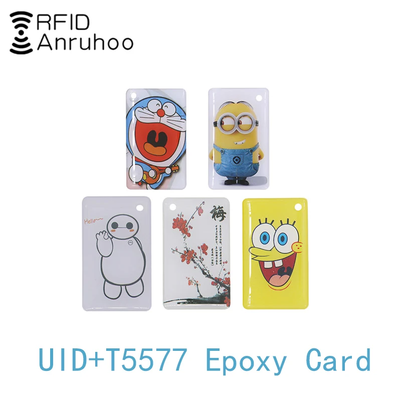 5PCS UID T5577 Dual Chip Smart Epoxy Card RFID Rewritable Copy Key 125Khz EM4305 Copier Tag 13.56Mhz NFC 1K S50 Duplicator Badge