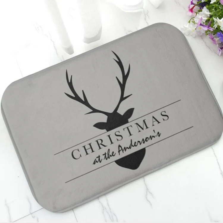 

Stylish Grey Custom Family Name Reindeer Christmas Door Bath Mat Deer Christmas Personalised Doormat Rug Carpet Xmas Home Decor