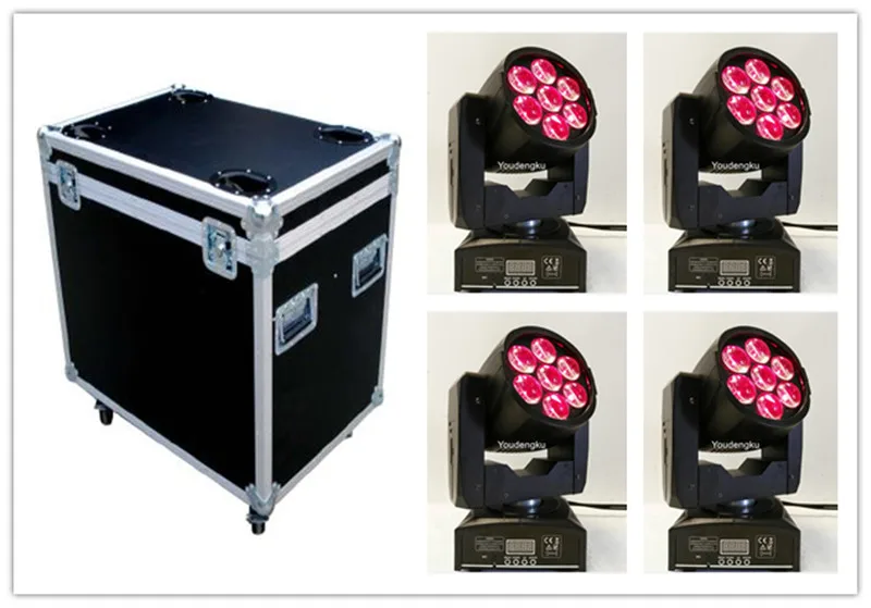 

4pcs with flycase 7x10w mini moving head zoom beam rotation bar rgbw led moving head beam dj lights 4in1 led light for disco