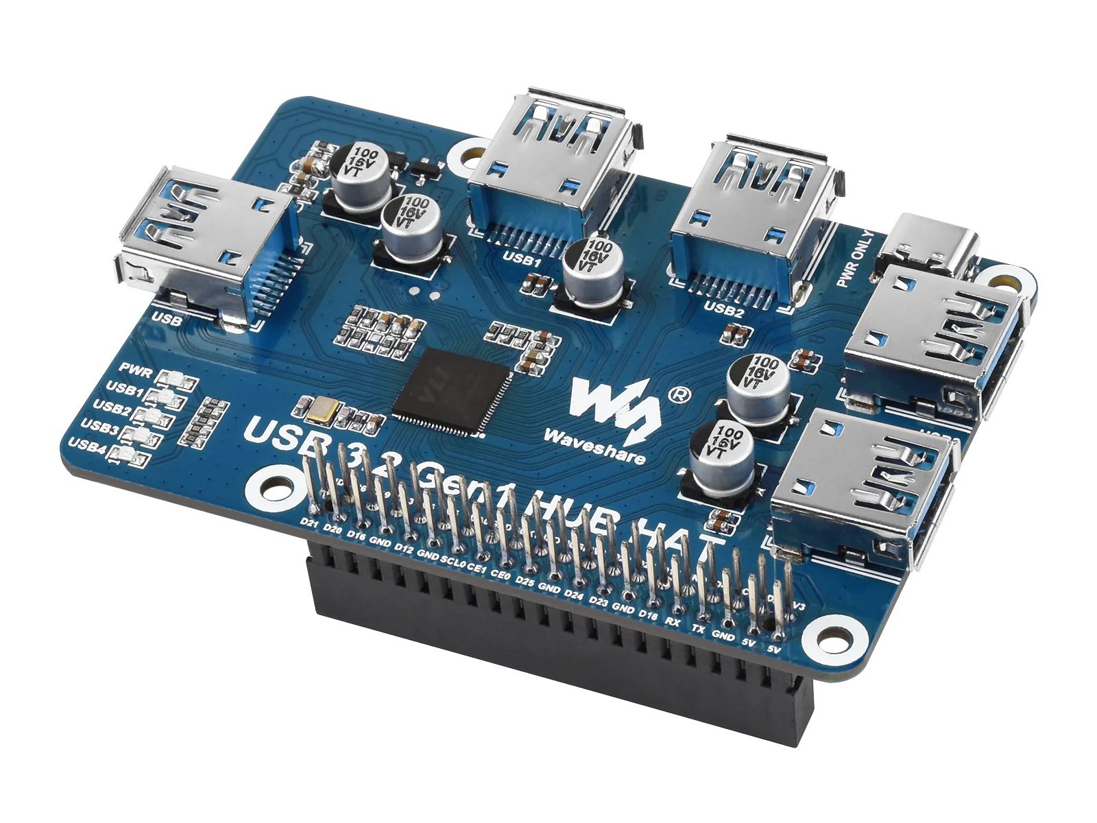 Imagem -02 - Wavesare-hub Chapéu Usb 3.2 Gen1 Portas Usb 3.2 para Raspberry pi sem Driver