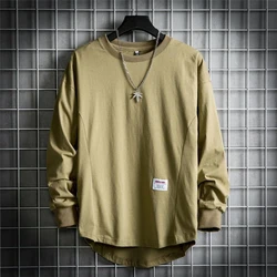 T Shirt Male Harajuku Autumn Fashion Streetwear Oversize Long Sleeve Tees Solid Comfort O-neck Loose T-shirts Men Pullovers 2021