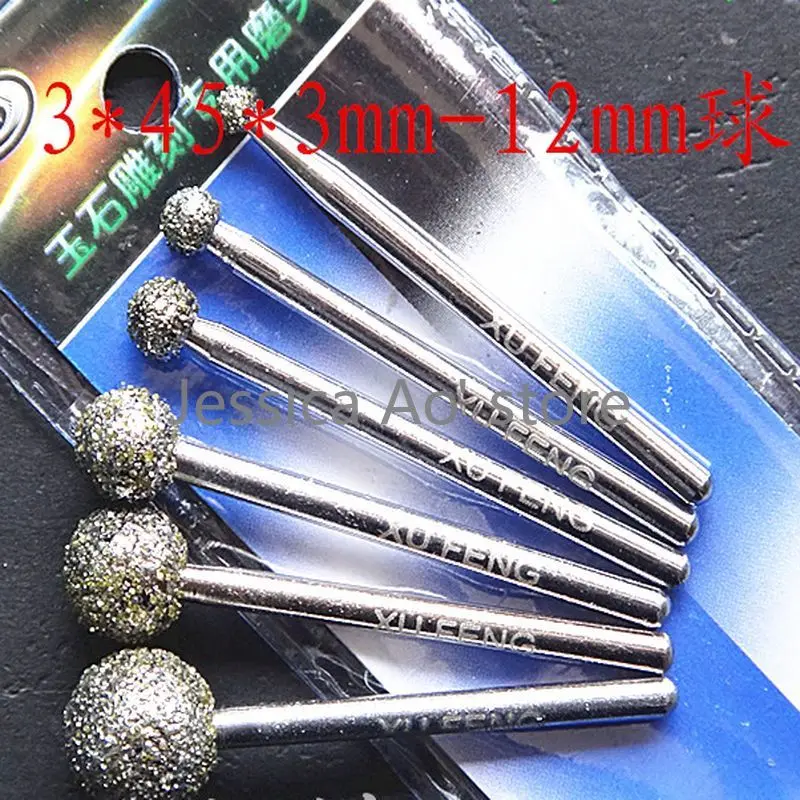 14pcs 3-12mm 36 Grit Coarse Sand Sphere Diamond Grinding Head Ball Rotary Burrs Granite Cutters Stone Carving Tools