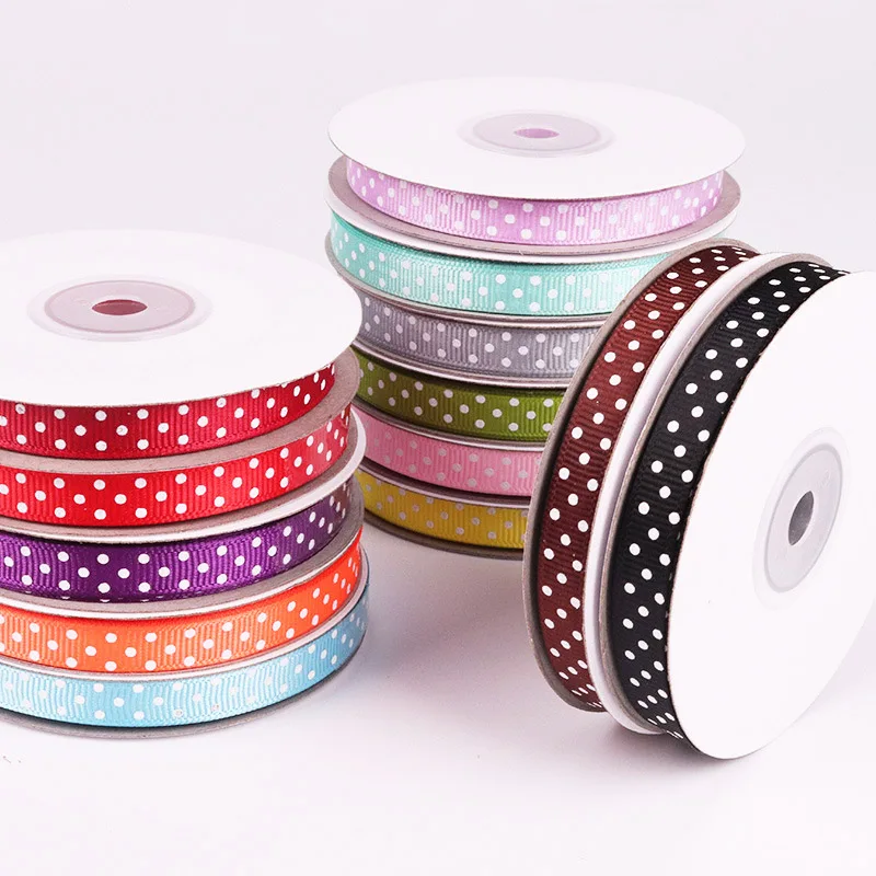 5 yards/Roll Cartoon Polka Dots Printed Grosgrain Lovely Series Wedding Party DIY Decoration Gift packaging accessories 10mm