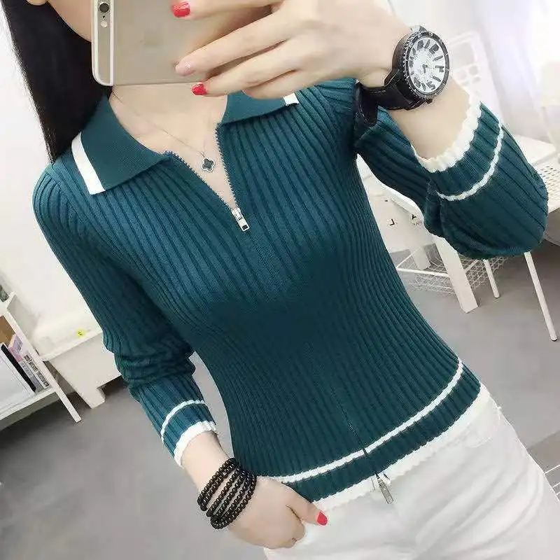 Spring Autumn Cardigan For Women Korean Fashion Turn-Down Collar Long Sleeve Sweater Oversize Zippers Top Female Soft Knitwear