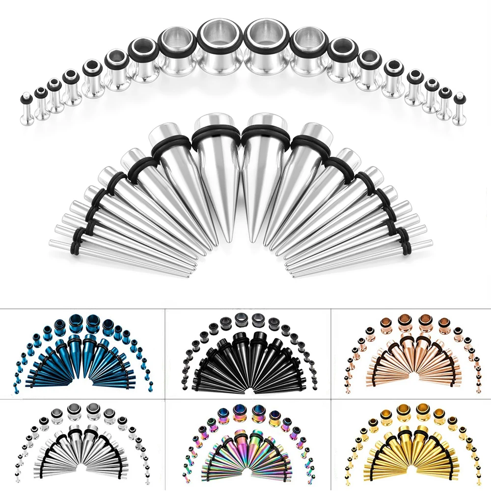 36PCS/Lot 14G-00G Stainless Steel Ear Gauges Stretching Kit Tapers Plugs Eyelets Ear Tapers and Plugs Expander Set Body Piercing