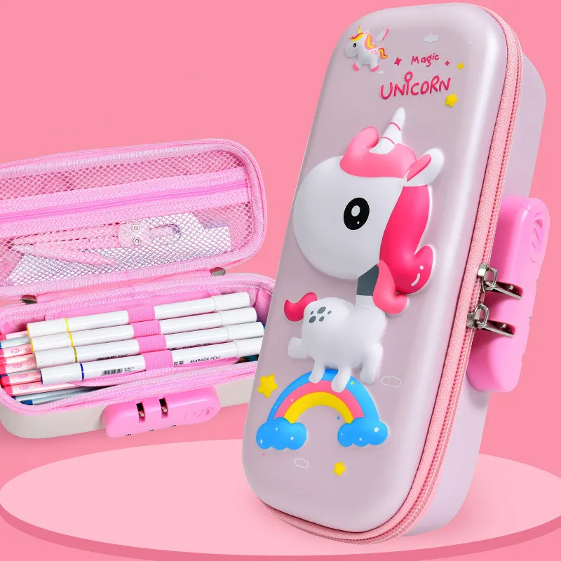 3D EVA pen case Password lock pencil case cute stationery box Cartoon animal pencil box student pen bag kid School supplies gift