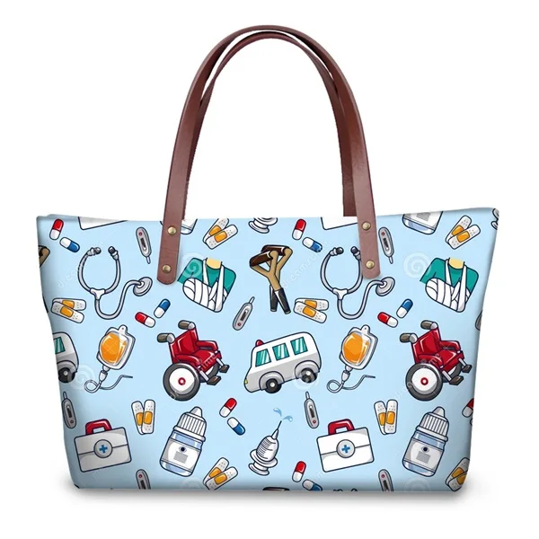 Cute Cartoon Nurse Pattern Woman Large Tote Bags Famous Brand Female Travel Handbags High Quality Shop Shoulder Bags