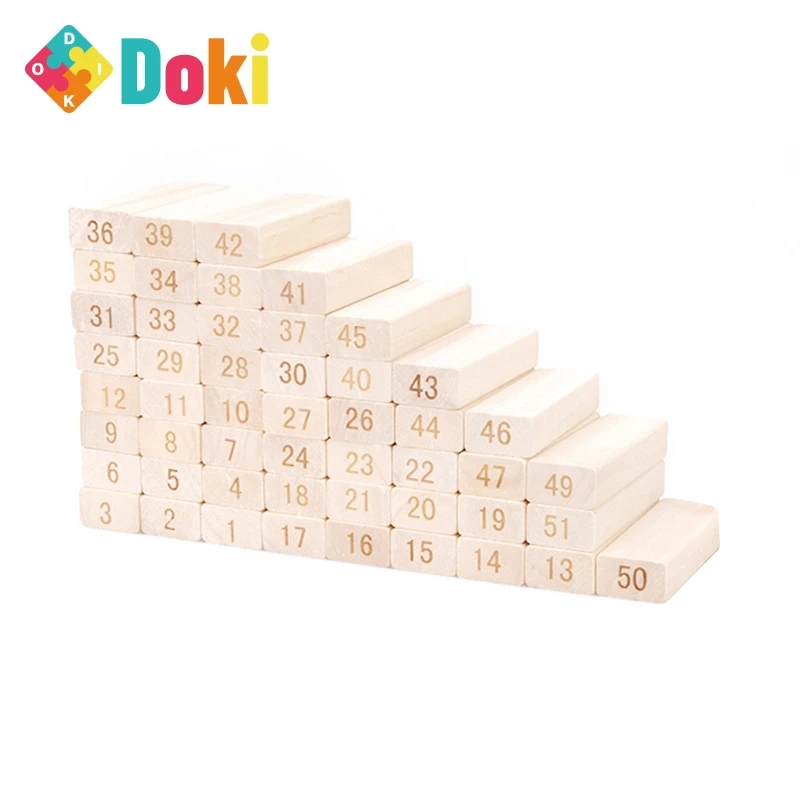 Doki ของเล่นไม้ขนาดใหญ่ Domino Building Blocks ของเล่น Tower เกมเด็กของเล่นเพื่อการศึกษาเด็ก Dominoes ซ้อนรถไฟของเล่น