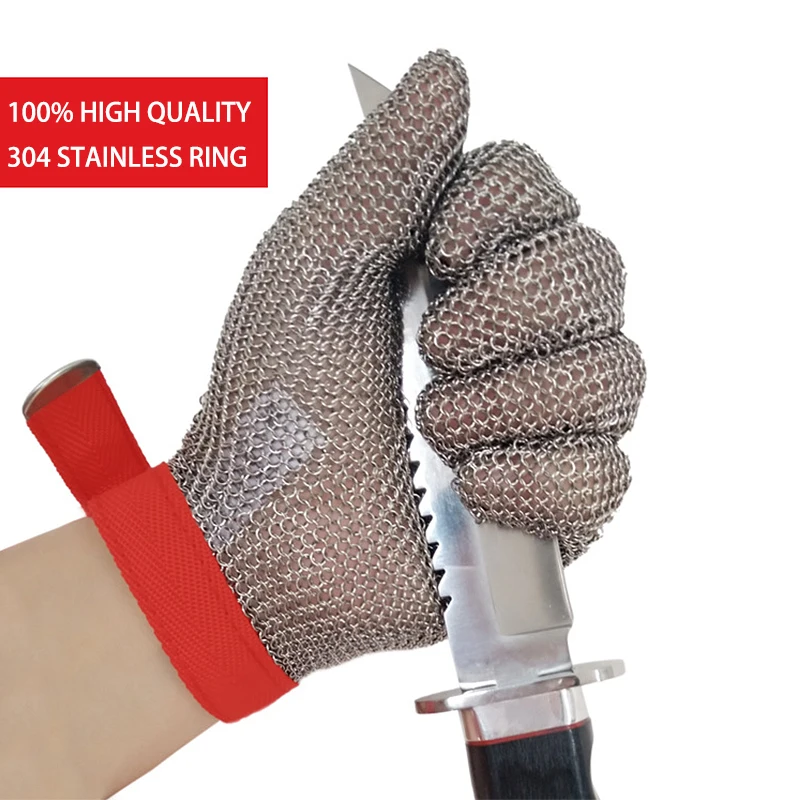 

100% High Quality Butcher Protect Meat Gloves with Stainless Steel Ring 304 Cut Resistant Kitchen Glove