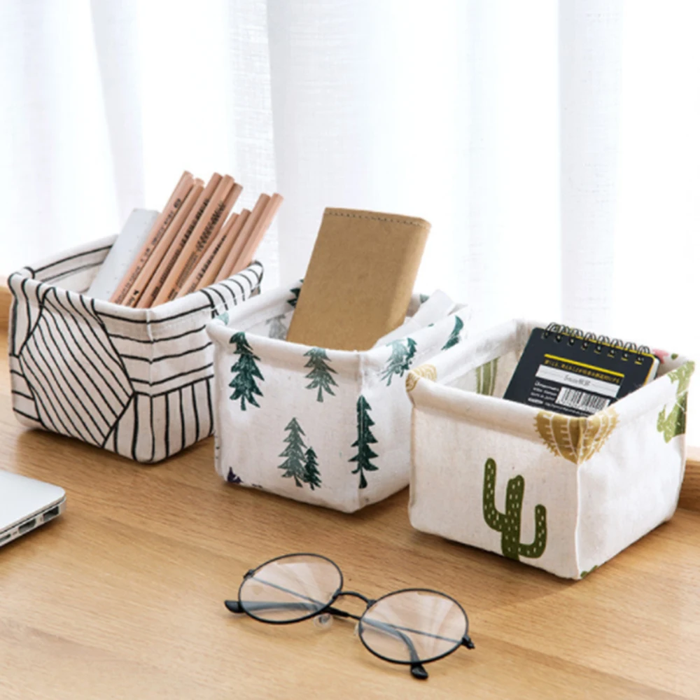 

Cotton and Linen Desktop Makeup Organizer Storage Box Desk Stationery Storage Basket Cosmetic Debris Finishing Box