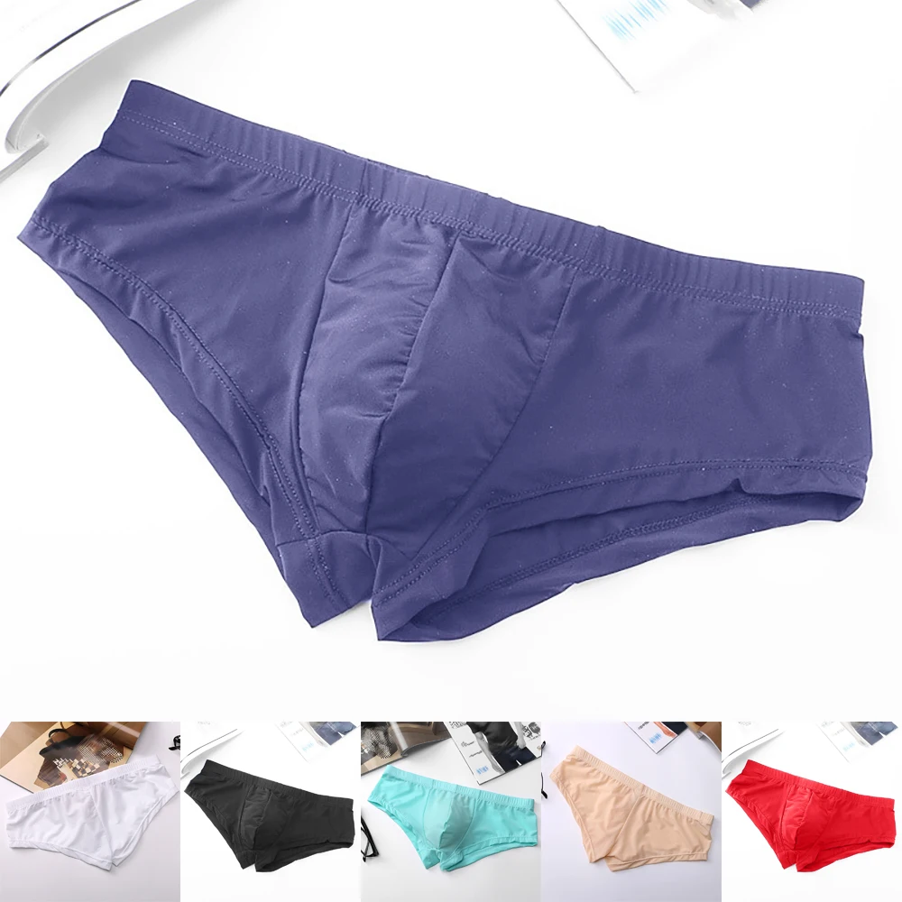 New Mens Elastic Seamless Underwears Ultra-Thin Breathable Shorts Cueca Ice Silk Seamless Low Waist Soft Underpants