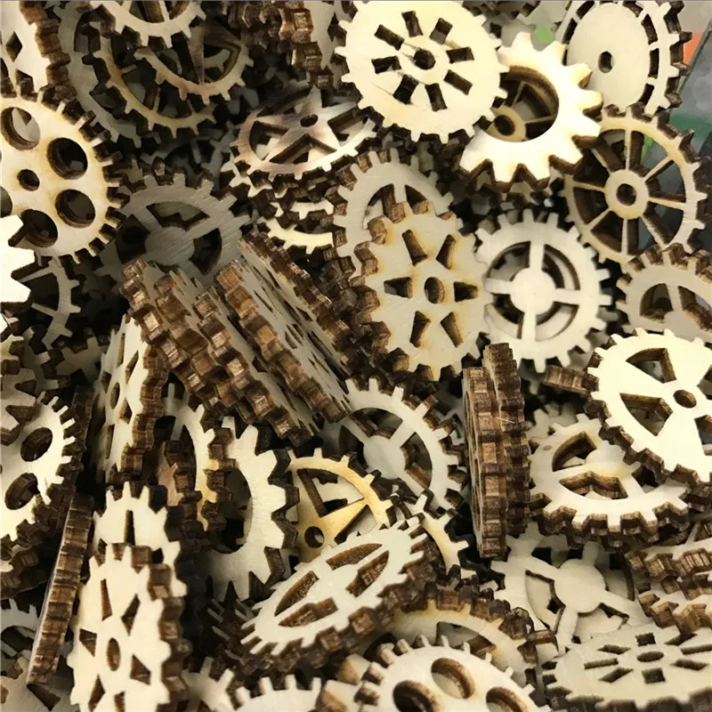 

500PCS Mixed Round Hollow Wooden Craft Wheel Gear Pattern Scrapbooking Steam Punk Decoration Embellishments 15MM-40MM