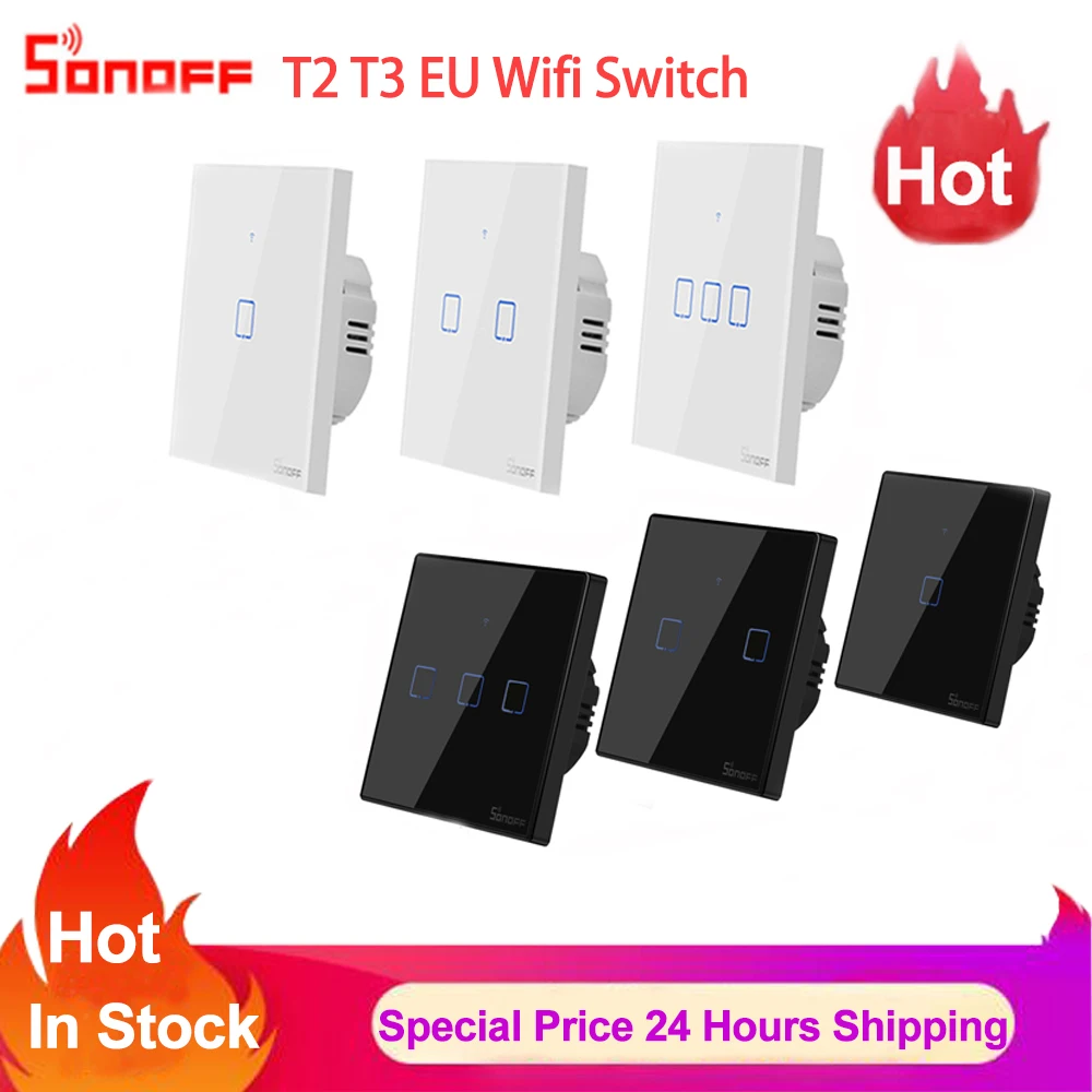 Умный Wi-Fi переключатель Sonoff TX T2 T3 EU 1 2 3 Gang, умный дом, беспроводной, RF, настенный сенсорный таймер, переключатель через приложение Ewelink, работает с Alexa