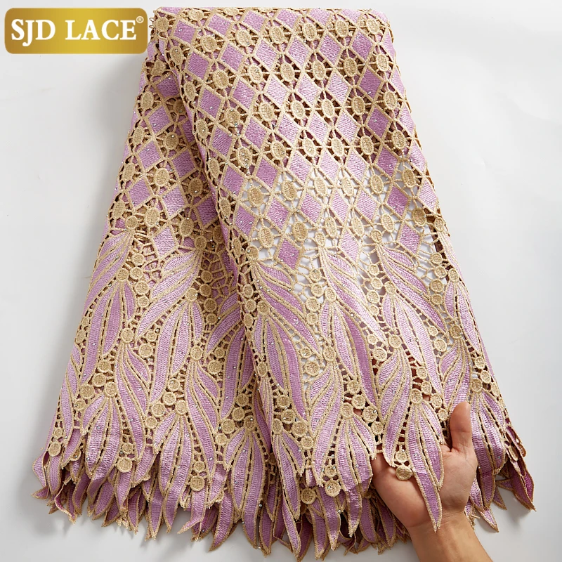 SJD LACE 2024Skin Friendly Classic African Eembroidery Guipure Cord with Stones Fabric Nigerian Celebration lace For Party A2547