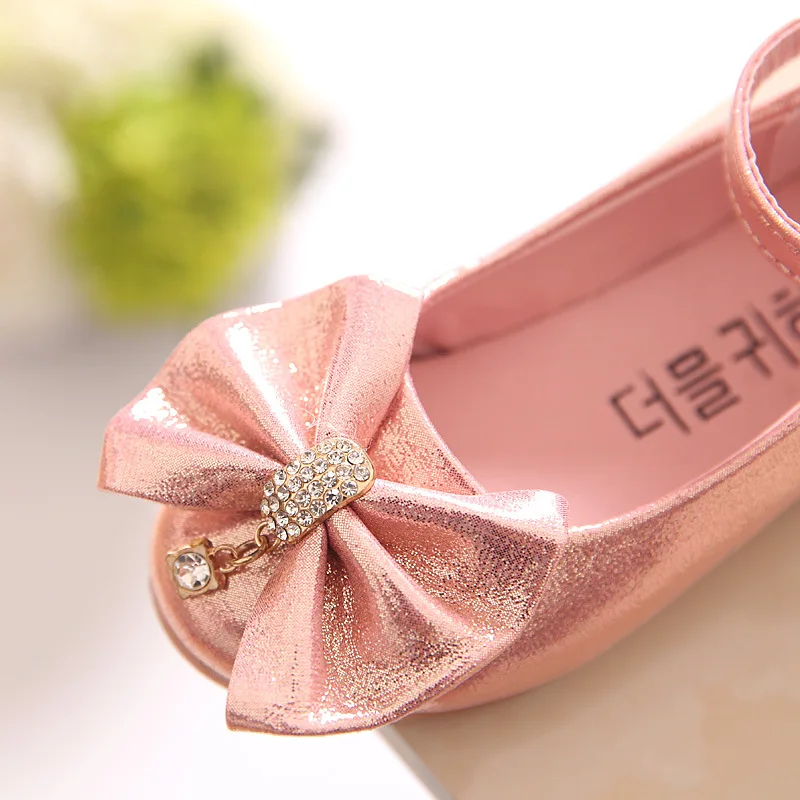 JGVIKOTO Girls Leather Shoes Soft Princess Sweet Toddlers Girl Big Kids School Shoes Ankle-strap Butterfly-knot With Rhinestone