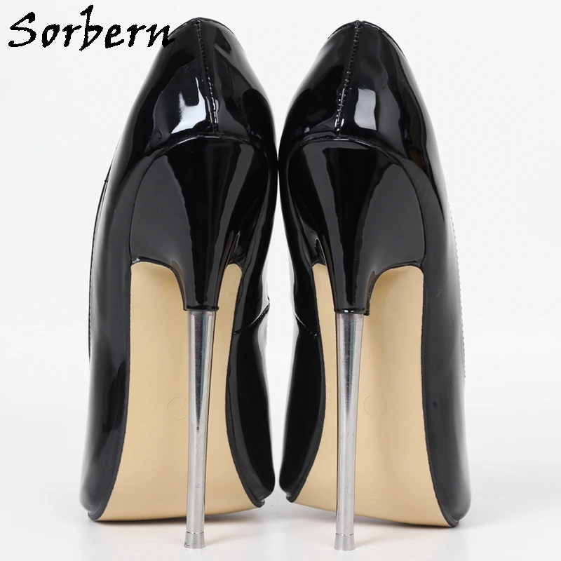 Sorbern Black Women Pumps Metal High Heels 18Cm Sexy Fetish Lady Boy Peep Toe Heeled Unisex Slip On Crossdresser Shoes Custom