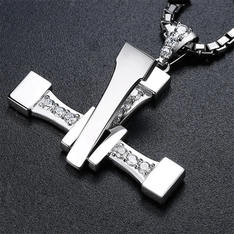 Hot Movie The Fast and Furious Men Cross Pendant Necklace Dominic Necklaces S925 Silver for Boys Birthday Gift