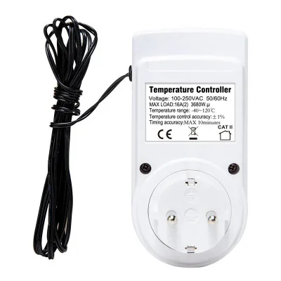 Termostato Digital Tomada Temporizador, Controlador de Temperatura, Tomada com Temporizador, Arrefecimento, Aquecimento, Sensor de Temperatura, 220V