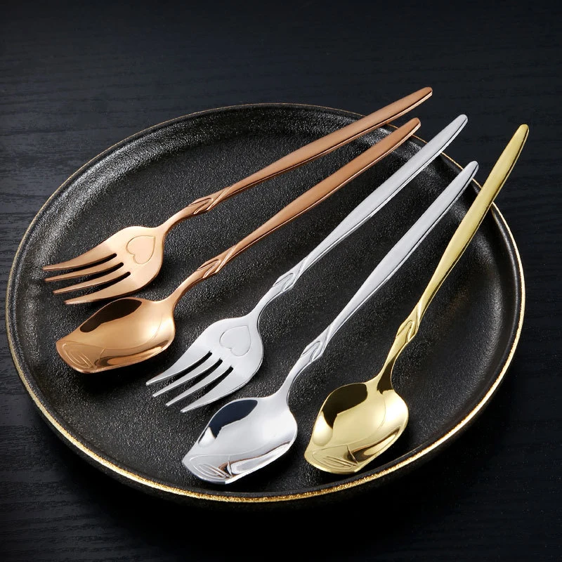 Stainless Steel Spoon Rose flower Spoon Fork Coffee Spoon Dessert Spoon Christmas Gifts Kitchen Accessories Tableware Decoration