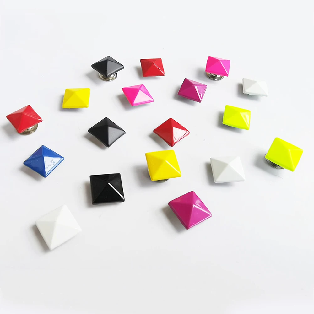 50sets 10mm Square Pyramid Studs Rivet Punk Arts Leathercrafts Rivets for Leather Crafts Bag Belt Garments Colorful