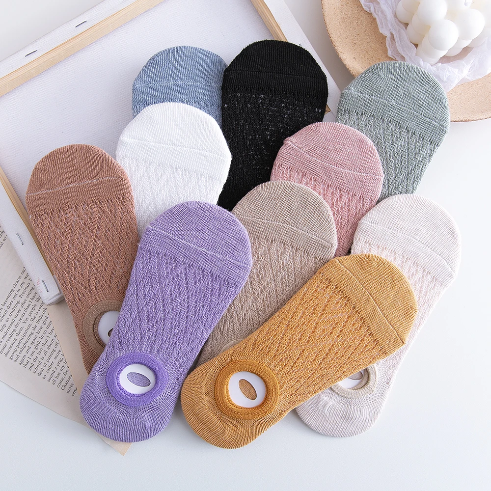 Women's Boat Socks Spring And Summer Solid Color Mesh Cotton Thread Casual And Comfortable Kawaii Sports Non-Slip Women's Socks