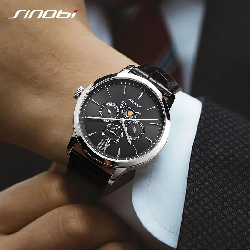 SINOBI Top Brand Original Men\'s Fashion Luxury Watches Male Function Clock Calender Quartz Wristwatches Relogio Masculino saat