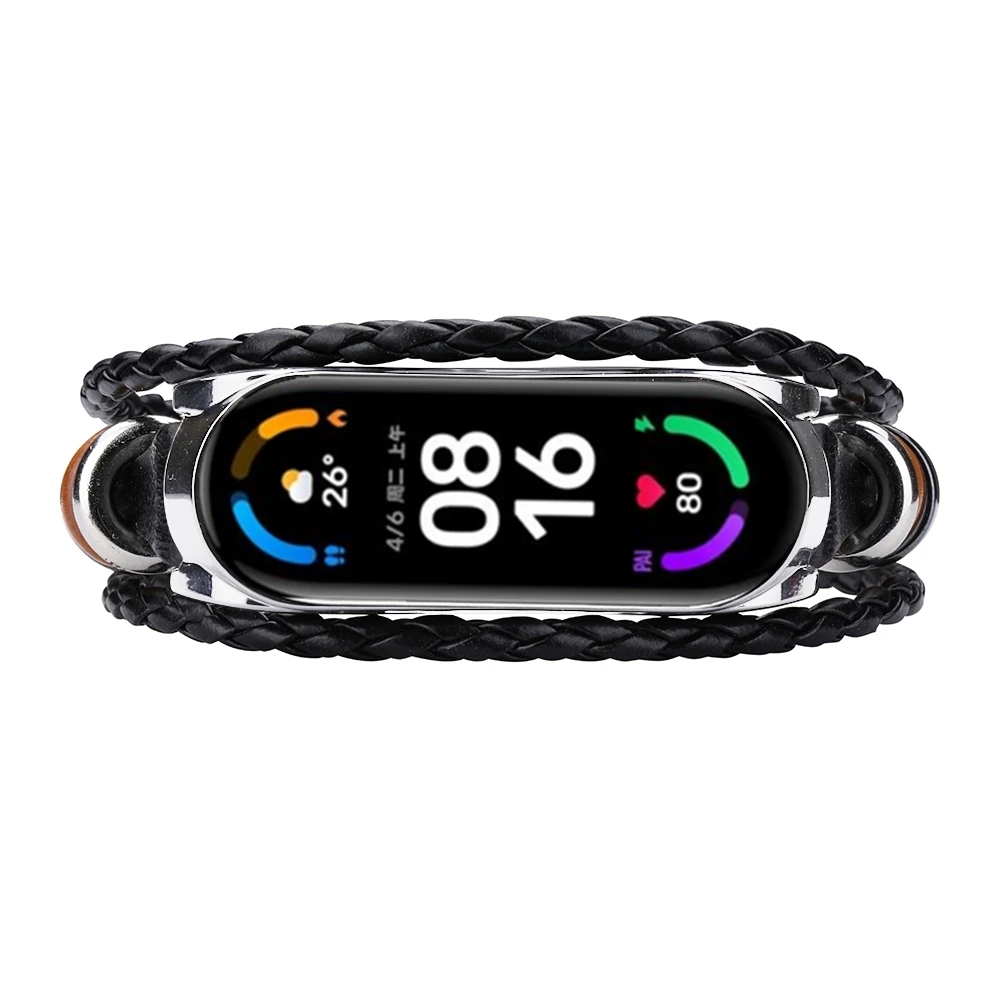 Модный кожаный браслет Mi Band 6 5, браслет с бисером для xiaomi mi band 6 5, винтажный сменный ремешок для mi mix 5 6 Correa в стиле ретро
