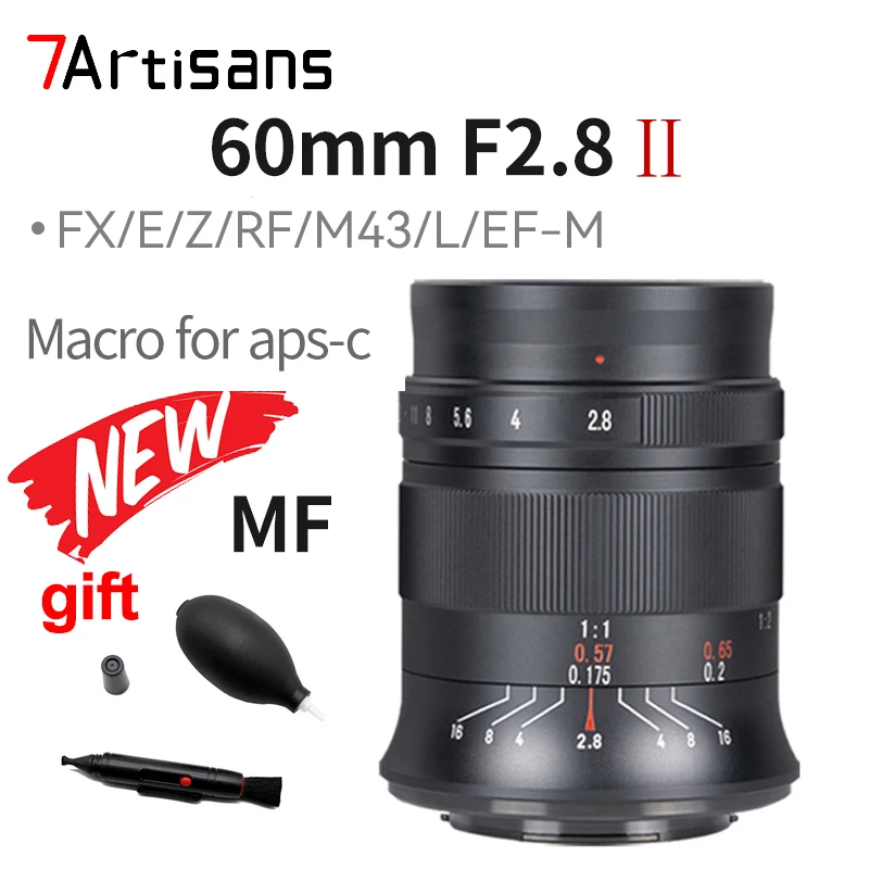 

7artisans 60mm F2. 8 II Camera Lens Macro Lens MF for Fujifilm Fuji X Canon M EF-M Nikon Z Zfc Sony E Olympus Panasonic M4/3