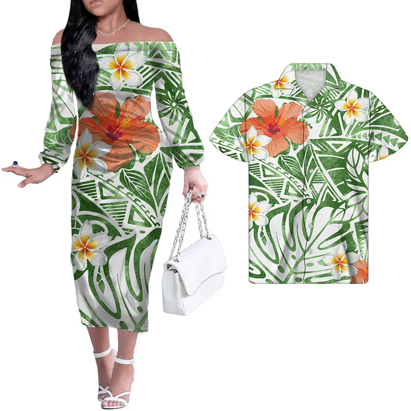 

Hycool Elegant Casual Women's Dresses Polynesian Tribal Hawaii Floral Pattern Cheap Dress Sexy Couple Dress Shirt Women 2022