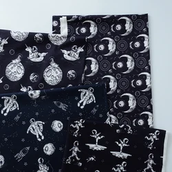 Astronaut Cotton Handmade DIY Digital Printing Fabric Cartoon Black White Sewing Clothing  Dresses By Meters