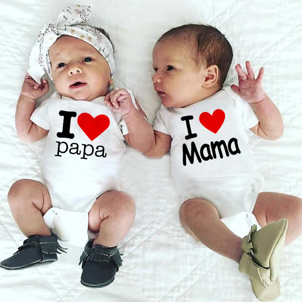 

I Love Mama and Papa Print Newborn BabyRomper Twins Siblings Matching Clothes Infant Sisters Brothers Funny Jumpsuit