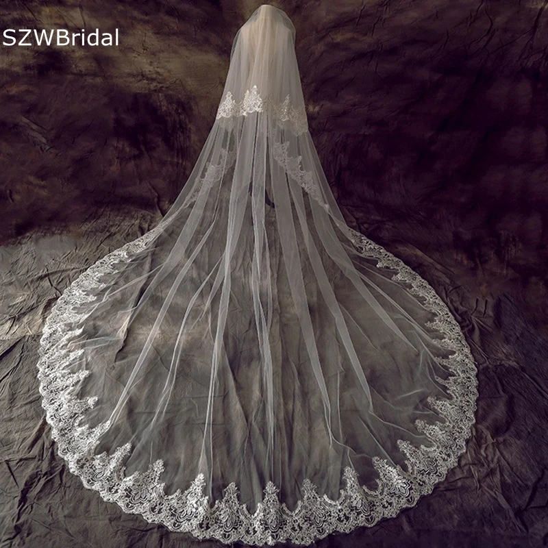 Nova chegada branco marfim véus de casamento renda applique borda véus de noiva acessórios de casamento 2025 duas camadas véu de noiva sluier