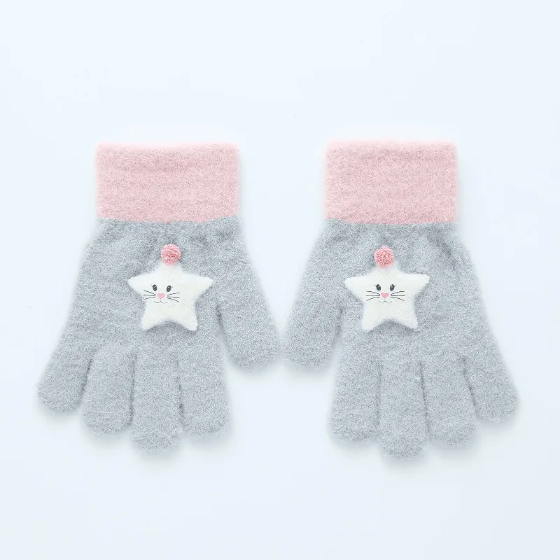 Wecute Winter Knitted Children\'s Gloves Warm Soft Knitted Cartoon Kids Gloves Child Full Finger Boys Girls Mitten For 6-13 Years