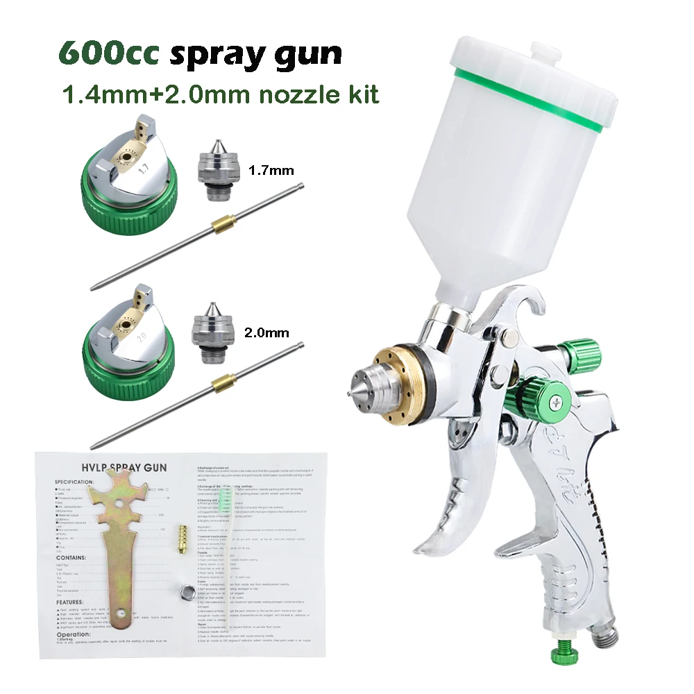 Imagem -05 - Pistola Pulverizadora Pneumática para Pintura Profissional Capacidade para 600ml Bocal de 1.4 1.7 2.0 mm Ferramenta Ideal para Reparo do Carro e Pintura a Spray