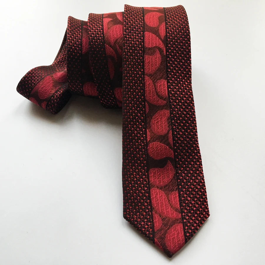 Designer Men's Ties Unique Panel Neck Tie Red Floral Paisley Necktie for Men