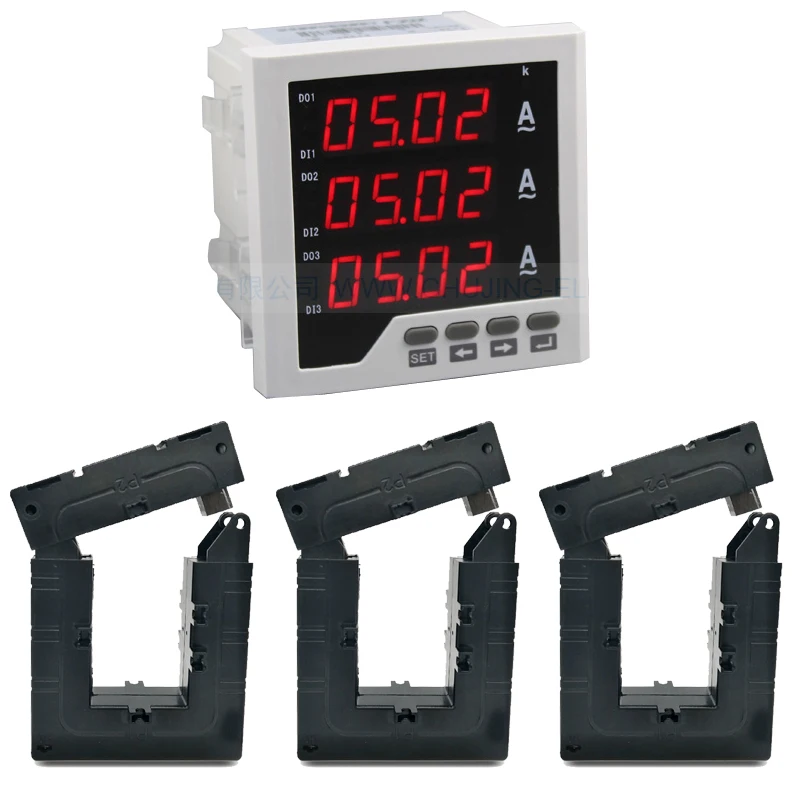 ampere panel meter with over / under current alarm output digital display with 3 pcs 1000A current transformer 3 phase ammeter