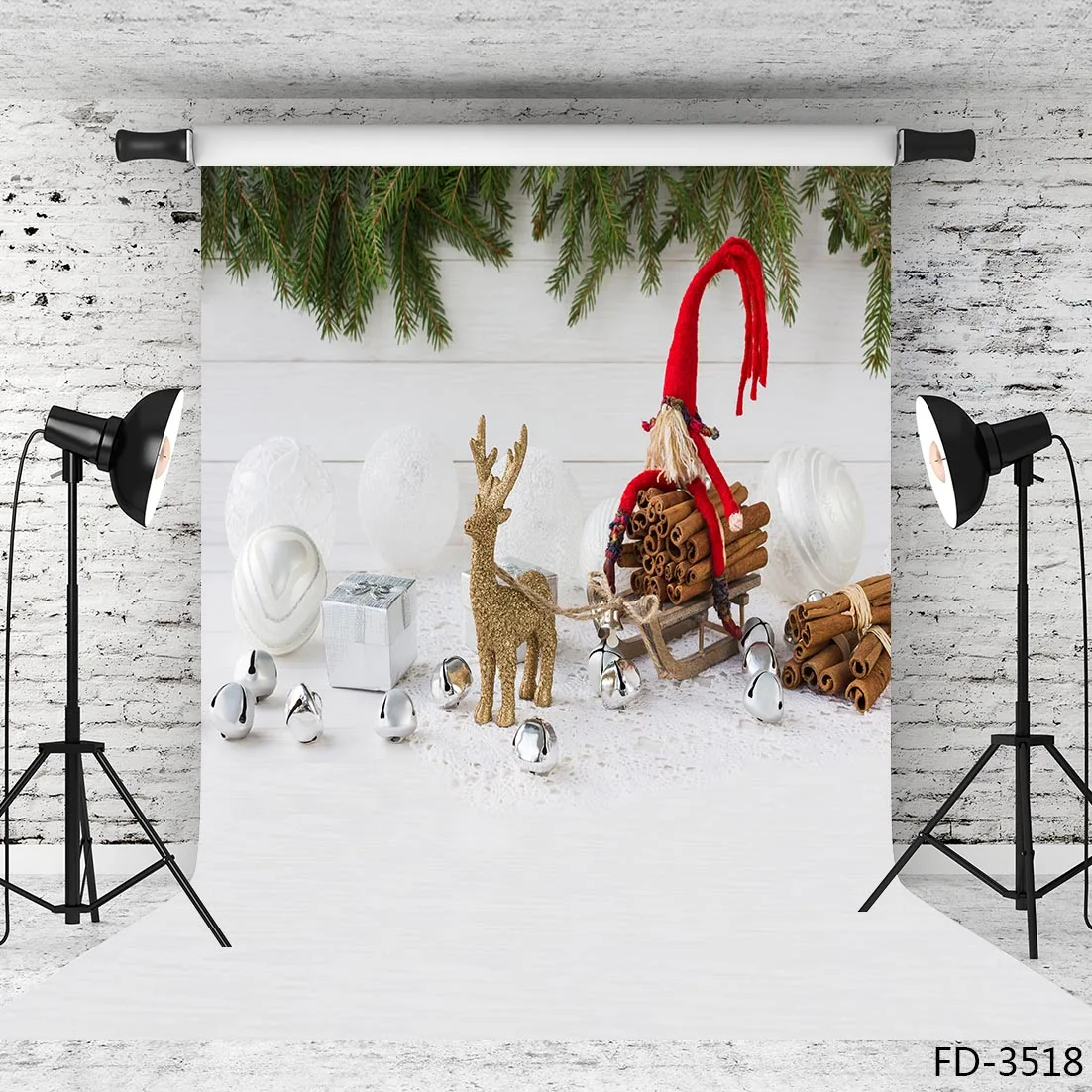 Fondo de fotografía de vinilo para estudio fotográfico, telón de fondo con diseño navideño de ciervo y pino, utilería para sesión de fotos