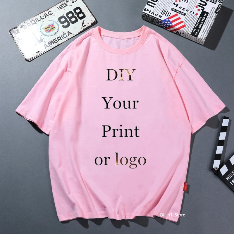 Customized Print solid t shirt men women Your OWN Design Logo/Picture pink yellow Blue orange grey green Custom t-shirt male top